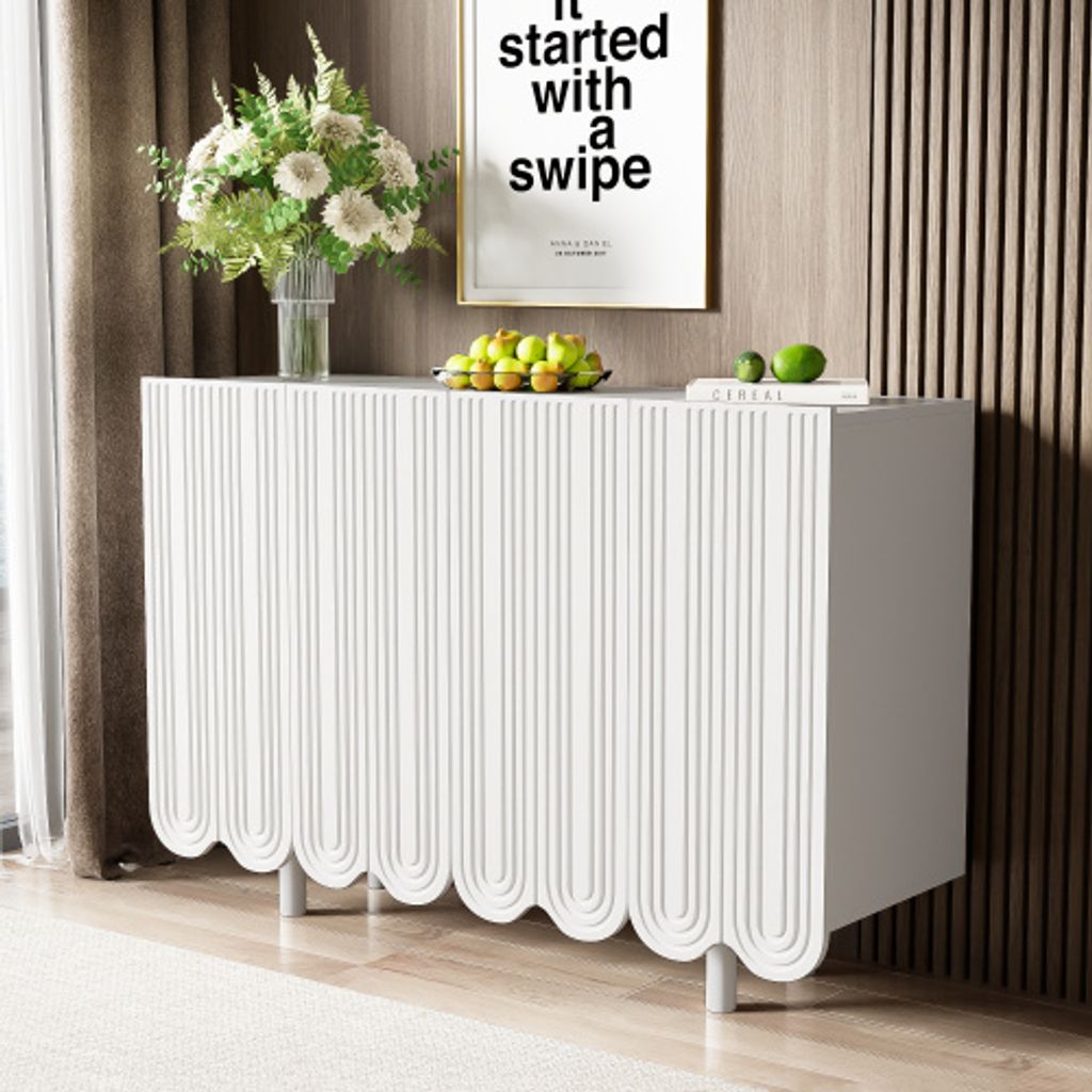 CDGlobal Kommode mit 4 Türen, Sideboard Schrank Wohnzimmerschrank Buffet, B:120cm, Weiß