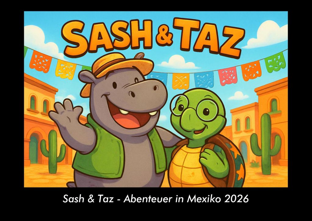 Sash & Taz - Abenteuer in Mexiko 2026 Fotokalender - Querformat DIN A3, Monatskalender mit Kinder-Motiven von Tieren, Reisen, Freundschaft und Aben...