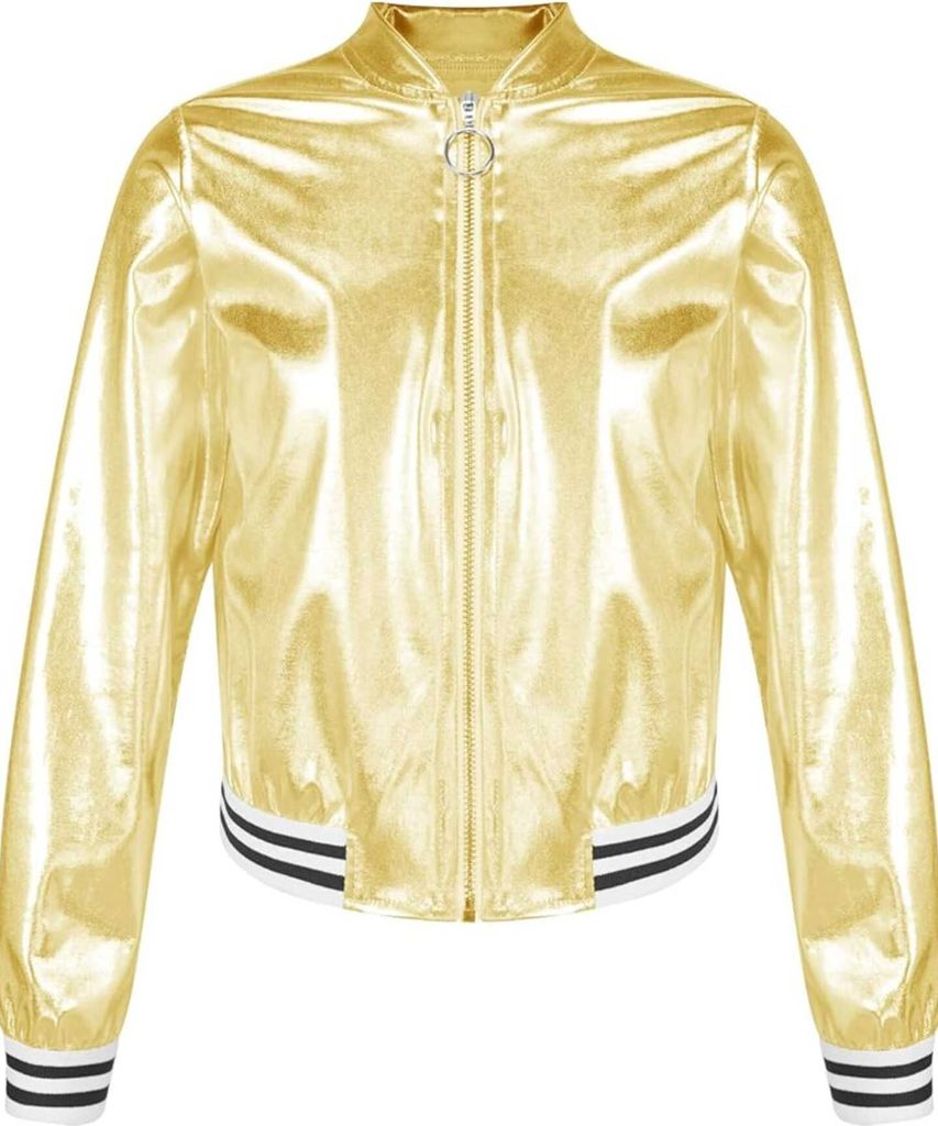 Kinder Jungen Mädchen Gr. 140 Cm Metallic Jacke Kürze Jacke Langarmig Sweat Jacke Vintage Disco Outfits Kostüm für Halloween Karneval Party