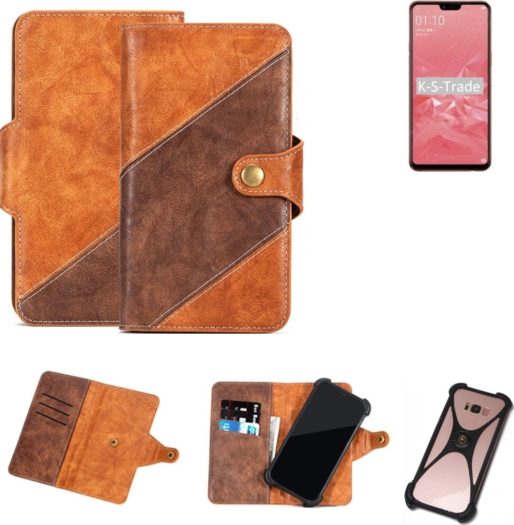 K-S-Trade Handy-Hülle Schutz-Hülle Bookstyle Case Wallet-Case kompatibel mit Oppo A3s Handy Cover Bumper Kantenschutz Smartphone dunkelbraun braun