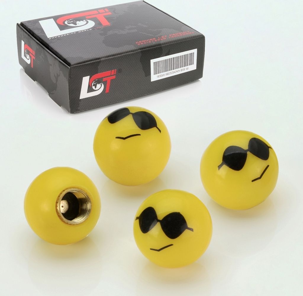 4x Reifen Ventilkappen Kappe Smiley Sonnenbrille Gelb für BMW MINI MODELLE