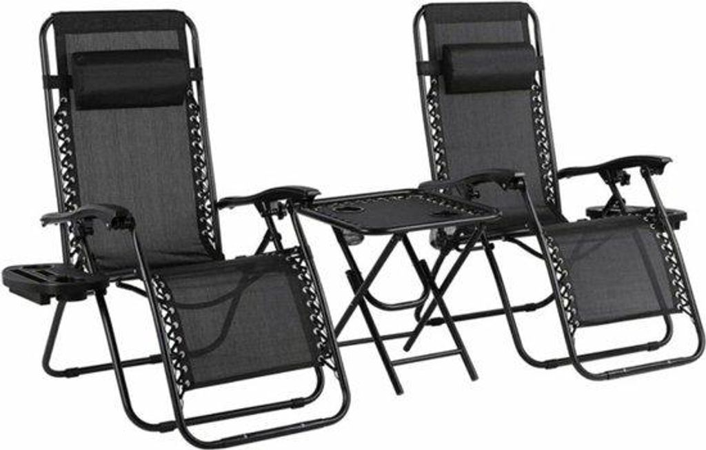 Camping-Set mit Tisch - Campingstühle - Strandstühle - Inkl. Kopfkissen und Trinkhalter - Opvoubar - Verstellbar