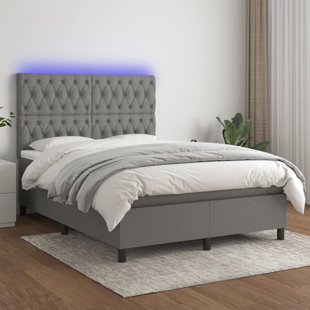 "Rabatt" Boxspringbett mit Matratze - 2 Personen - Strapazierfähiger Stoff - & LED Dunkelgrau 140x190 cm Stoff - Klassische Betten CC6136
