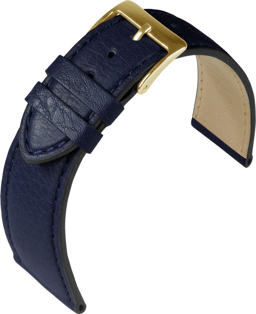 Eulit Country Uhrenarmband Rindleder blau Schnittkante hautfreundlich , Stegbreite:12mm, Schließe:Gelbgolden