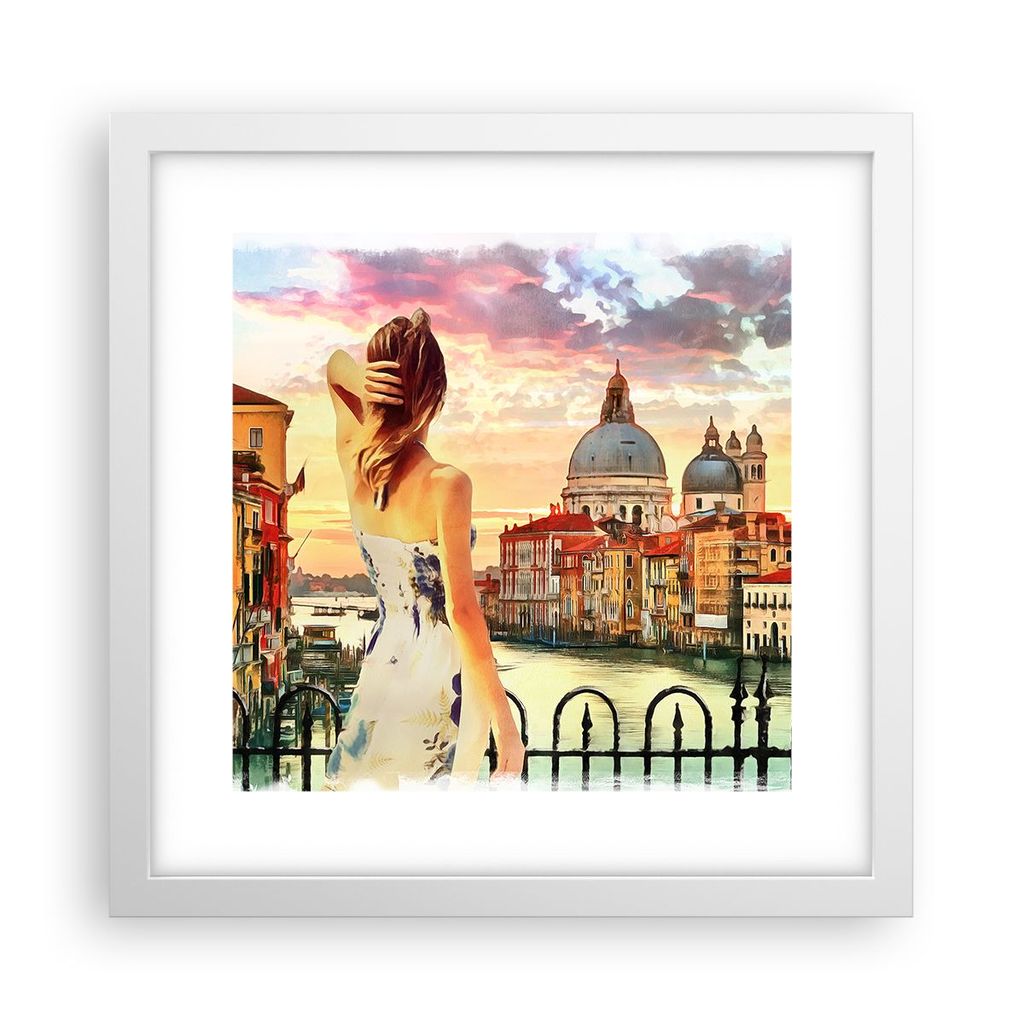 Gerahmtes Poster - Weißer Rahmen - Venedig Brücke Wasser - 30x30 cm - Wand Bild - Wanddeko - Wandbilder - Kunstposter - Wandposter - Bilderrahmen...