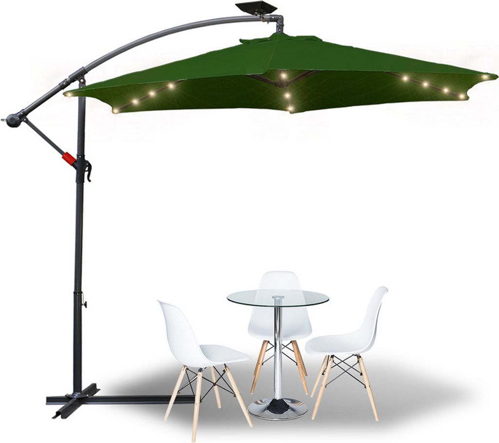 TolleTour 3m Sonnenschirm UV40+ Camping Pendelschirm Pavillon LED Solar Gartenschirm mit LED -Grün