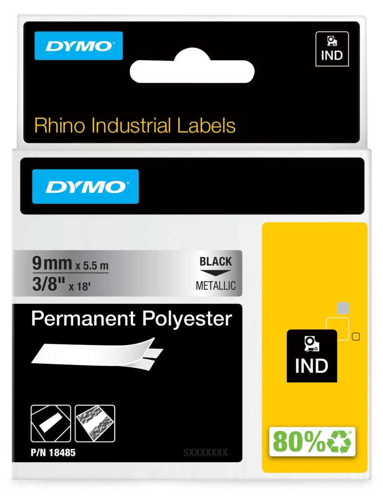 DYMO     Rhino Band Polyes.  9mmx5.5m schwarz->metallic Produktbild 