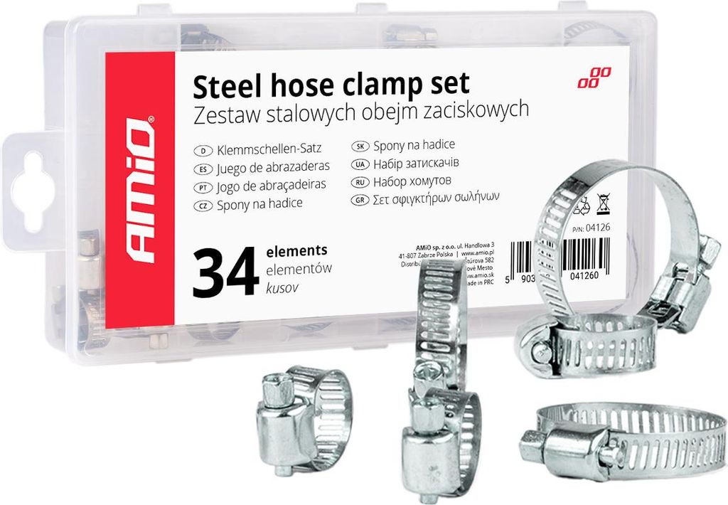 Schlauchschellen Set 34-tlg. Stahl, verstellbar AMIO-04126 für vielseitige Anwendungen