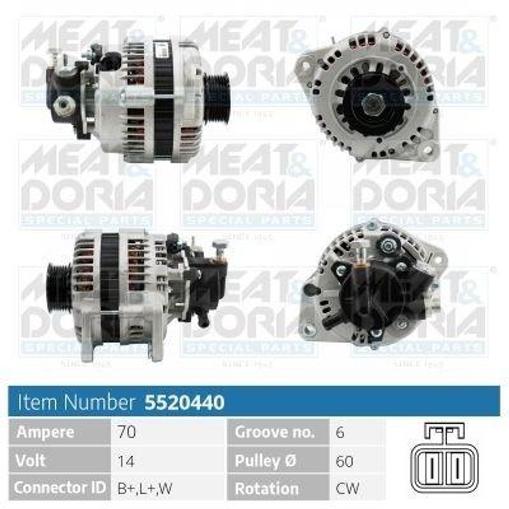 MEAT & DORIA 5520440 Lichtmaschine Generator LiMa 70A 14V für OPEL Corsa C Schrägheck (X01) Meriva A (X03) Astra G CC (T98) Astra G Caravan (T98)