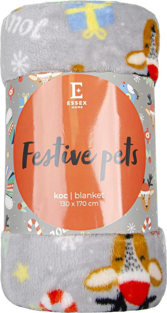 Festive Pets Weihnachtsdecke 130x170 Graues Rentier Weich
