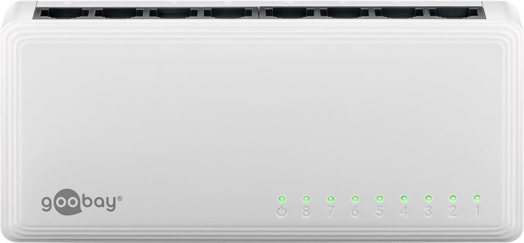 8-Port Gigabit Ethernet Netzwerk-Switch, 8x RJ45-Buchsen, Autonegotiation, 1000 Mbit/s.