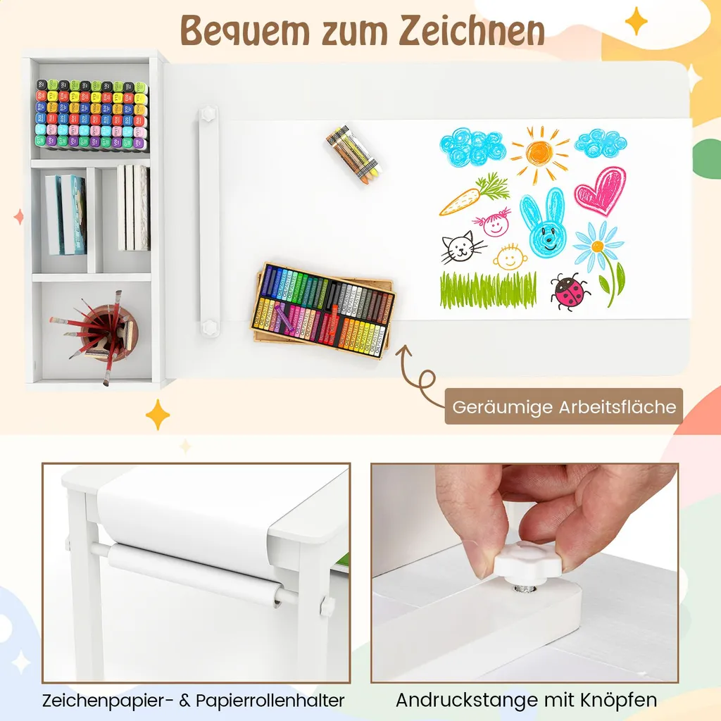 Ensemble table de dessin pour enfant de 3 ans et plus avec chaises