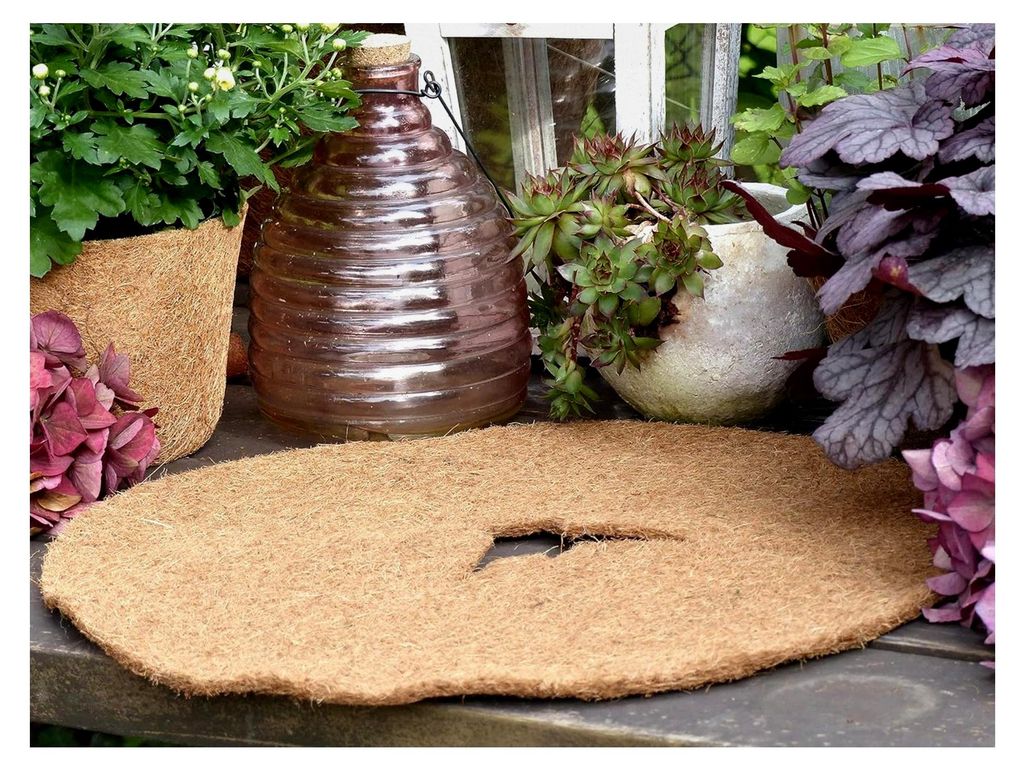 Kokos-Mulchscheiben Ø 80 cm - Kokos-Matte mit Loch für Kübelabdeckung ganzjährig