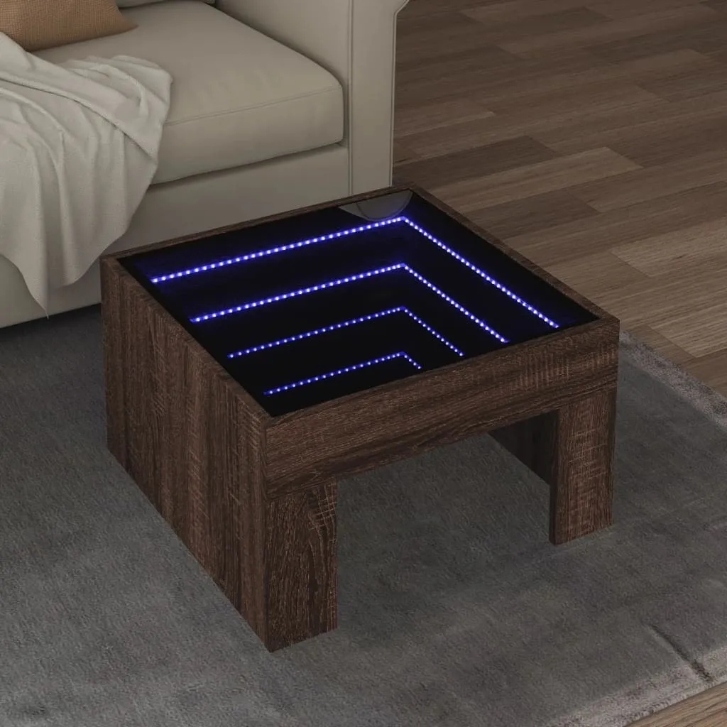 Tavolino da Salotto Hommie 50x50 Rovere Marrone con LED Infinito