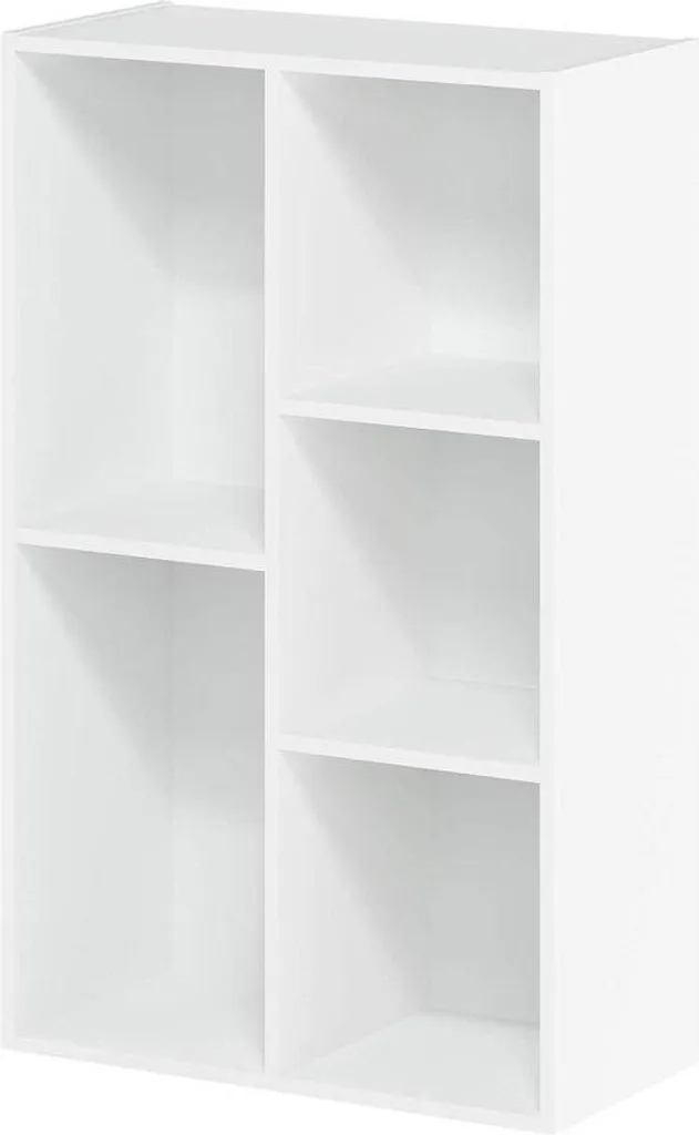 Bibliothèque de salon blanche bois 5 tiroirs pour rangement 2,4m Banc