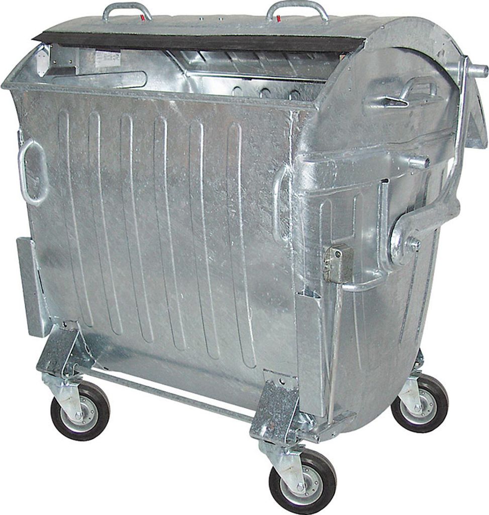 1100 Liter Müllcontainer, fahrbar, Stahlblech verzinkt, mit Zentralstopp