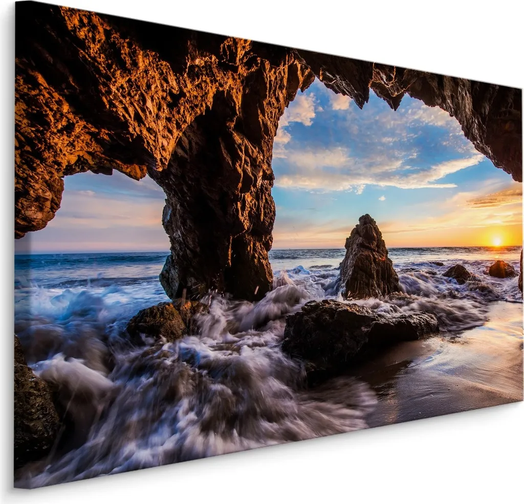 Quadro Moderno Mare 70x50 cm - Stampa su Tela Grotta e Onde XXL