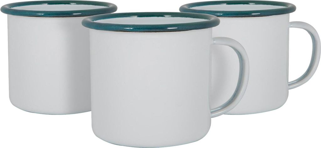 Argon Ta Weiße Emaille-Becher - Stahl Outdoor-Camping-Tee-Kaffeetasse - 375ml - Grün - Packung mit 6
