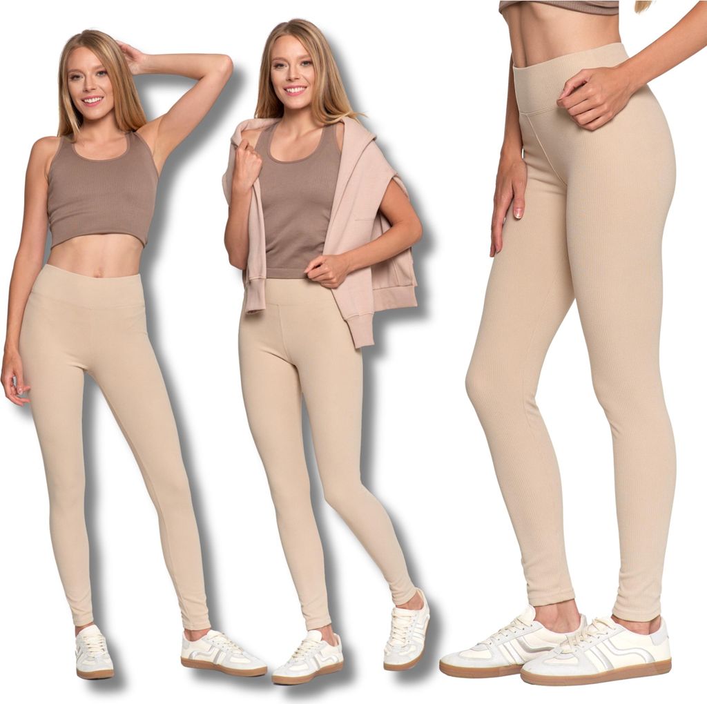 Gerippte Damen-Leggings Mit Hoher Taille Und Breitem Bund Moraj L/Xl