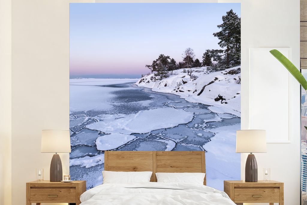 MuchoWow Fototapete für Wohnzimmer oder Schlafzimmer Wandtapete Vinyl Motivtapete Meer - Eis - Schnee - 210x260 cm - Wand Tapete