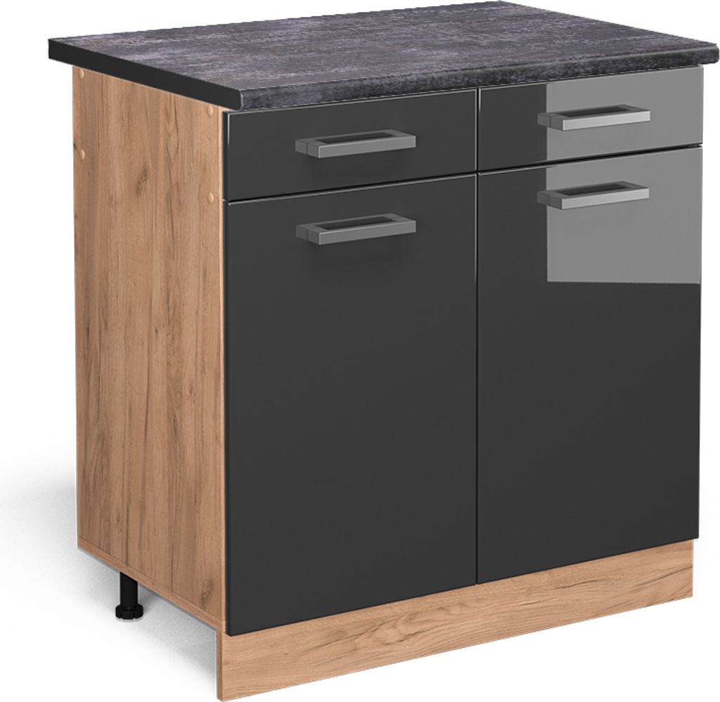 Küchenunterschrank Vicco R-Line Anthrazit Hochglanz 80 cm , AP Anthrazit, Model 46538