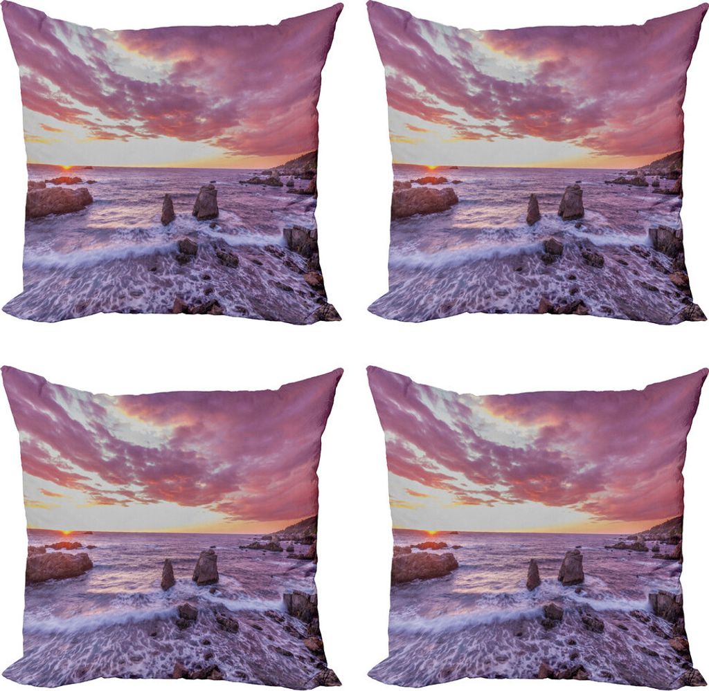 ABAKUHAUS Big Sur Kissenbezug Set (4 Stück), Sonnenuntergang Malerische Szene, Moderner Doppelseitiger Digitaldruck, 60 cm x 60 cm, Mehrfarbig