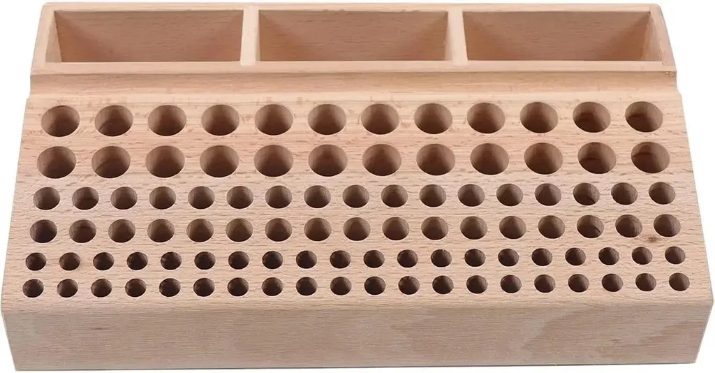 Support bois pour artisanat du cuir - Rangement 98 trous pour atelier DIY