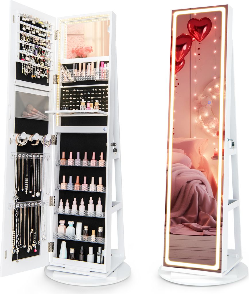 GOPLUS Drehbarer Schmuckschrank mit LED Beleuchtung, Produktbild 