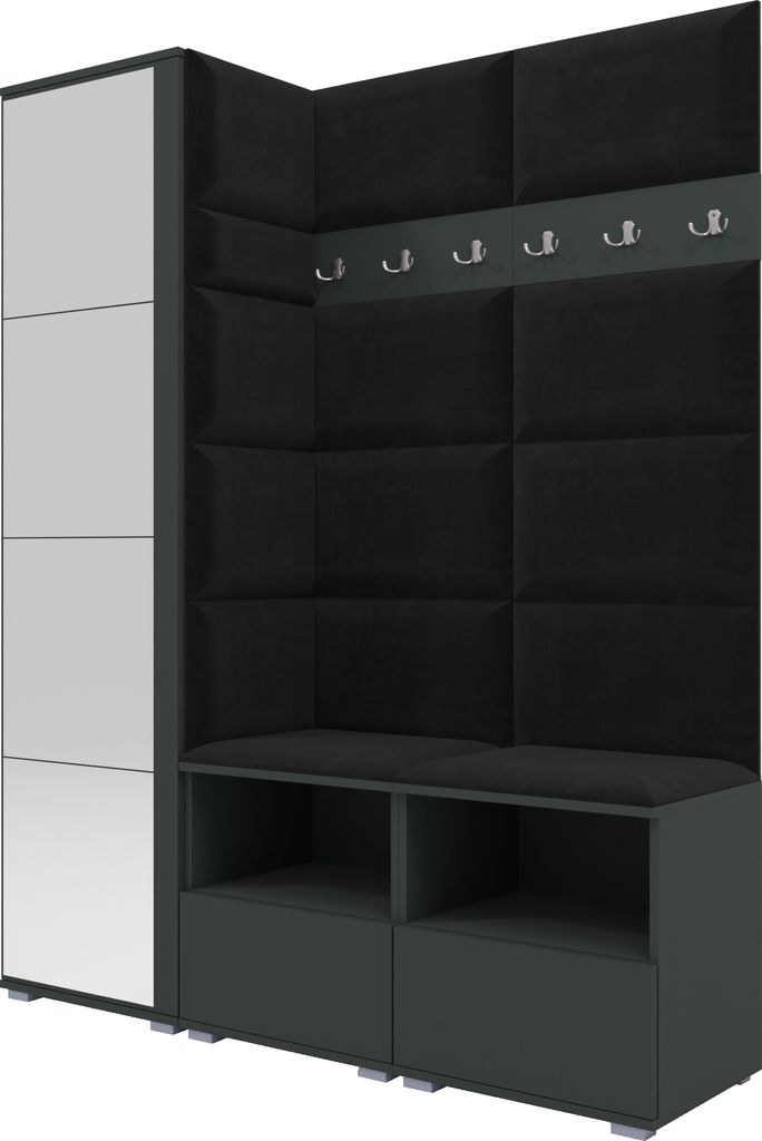 Garderoben-Set Nela II mit Spiegel, Polstergarderobe mit Produktbild 