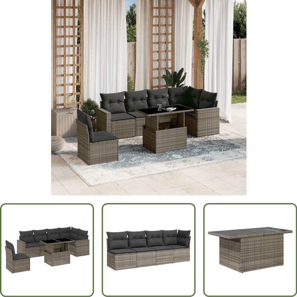The Living Store 7-tlg. Garten-Sofagarnitur mit Kissen Grau Produktbild 