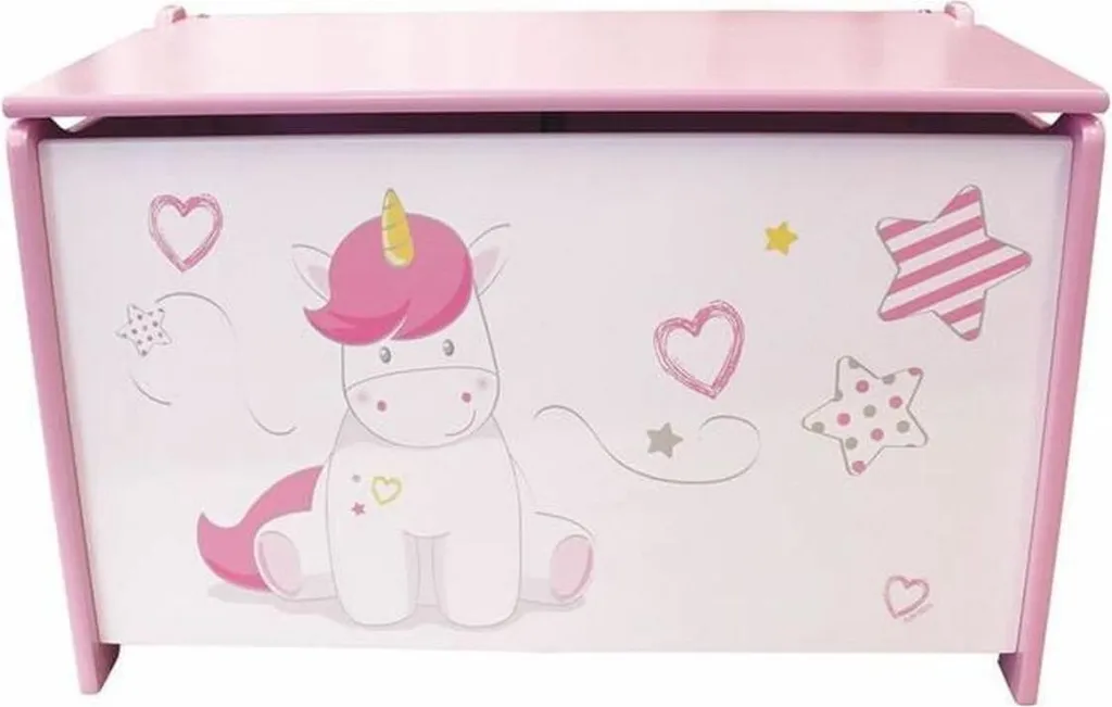Rangement Chambre Enfant : Coffre Fun House Unicorn en Bois Rose/Blanc - 3
