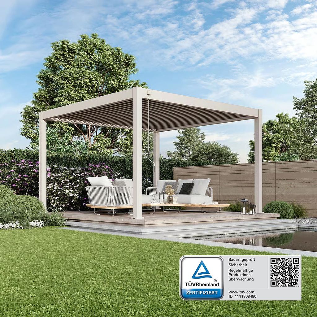 Deluxe Plus | Voll-Alu Pergola | 4 x 4 M | Ivory Sand | Pergola