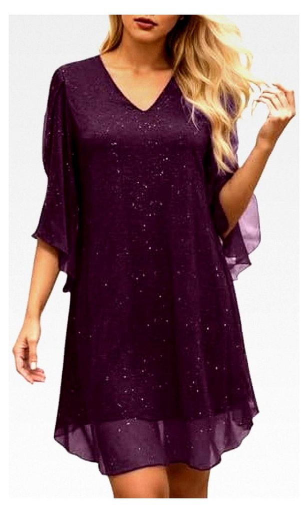 Paillettenkleid Damen mit Fledermausärmeln und V-Ausschnitt für festliche Anlässe