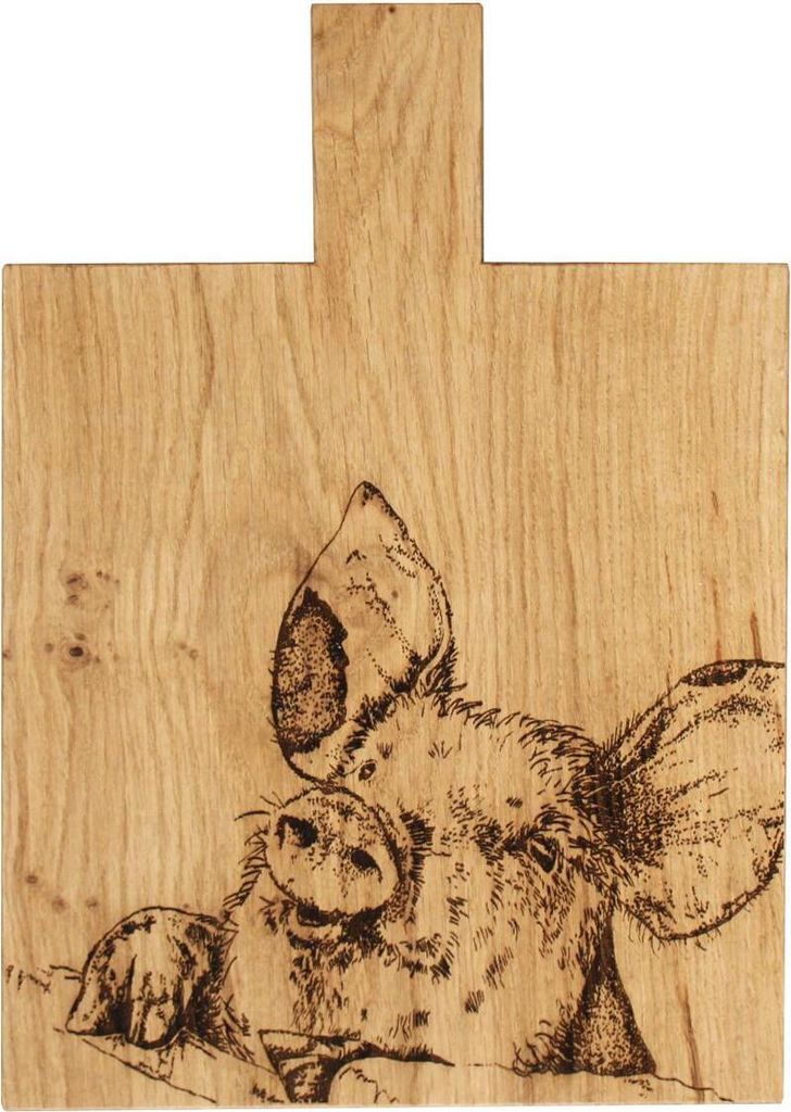 Selbrae House Schneidebrett + Griff Eiche Laser-graviert Schwein