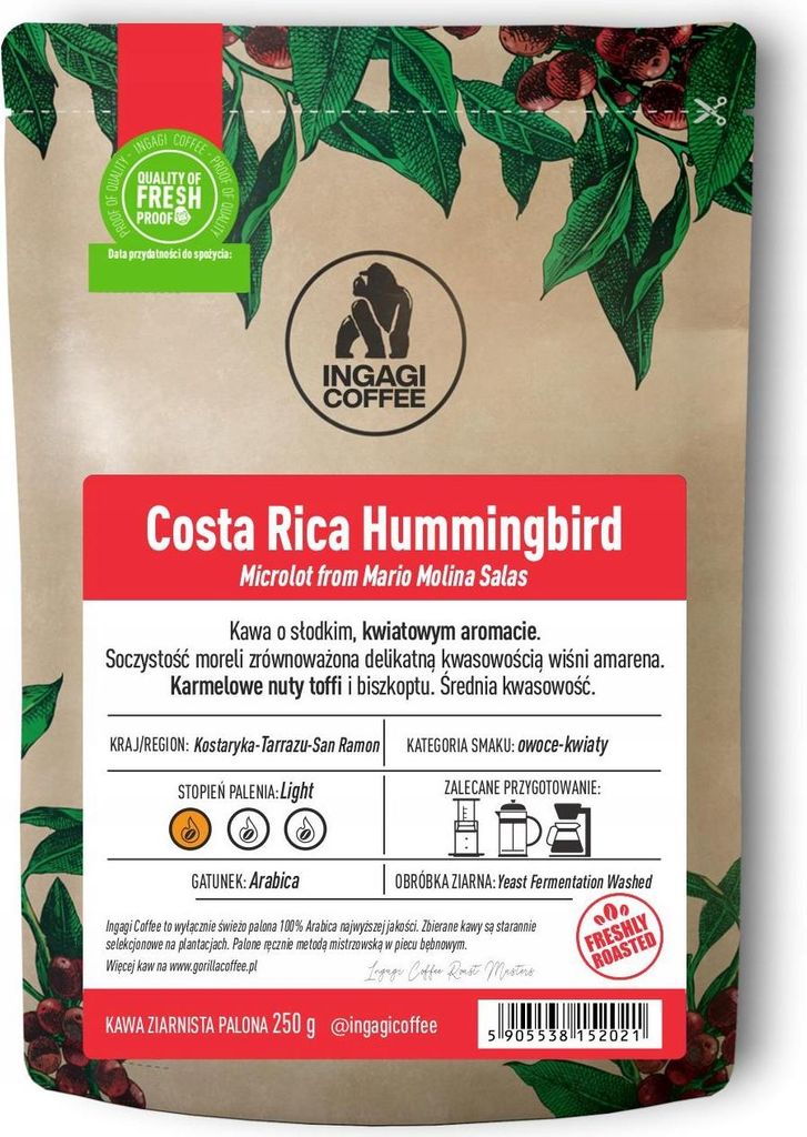KAFELOV | Kaffeebohnen Kostarika Hummingbird - 250 g - Süßer Aroma - Perfekt für Drip