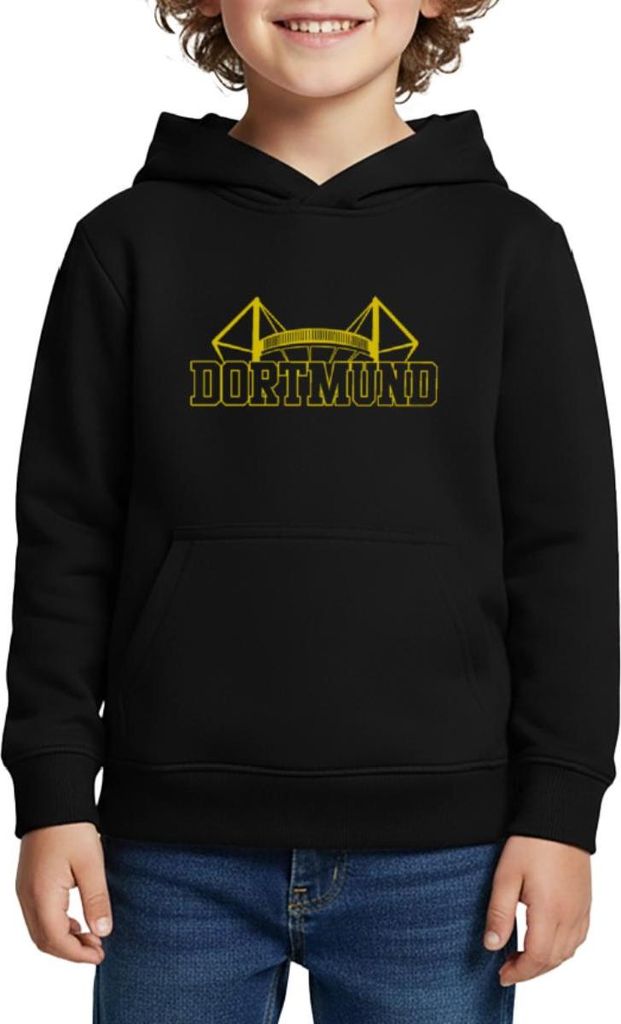 Spreadshirt Dortmund Stadion Fußball Fan Kinder Premium Hoodie, 134/140 (8 Jahre), Schwarz