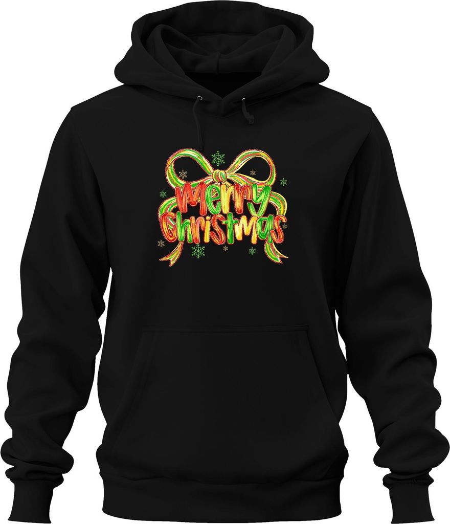 Merry Christmas glitzer schleife schneeflocke festlich Geschenk Uni Hoodie Kapuzenpullover, Schwarz, XXL
