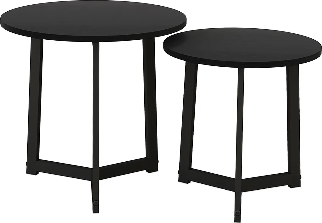 Table basse stable et résistante 35 kg, lot de 2 rondes en acier noir