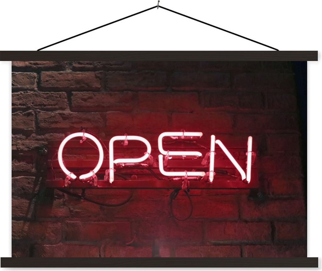 MuchoWow Textilposter Eine offene Tafel mit roten Buchstaben 150x100 cm mit schwarzem Rahmen - Schlafzimmer