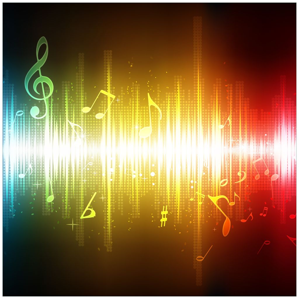 Wallario Premium Glasbild, freischwebende Optik, kräftige Farben, Größe 50 x 50 cm Motiv Blau-gelbe Noten der Musik