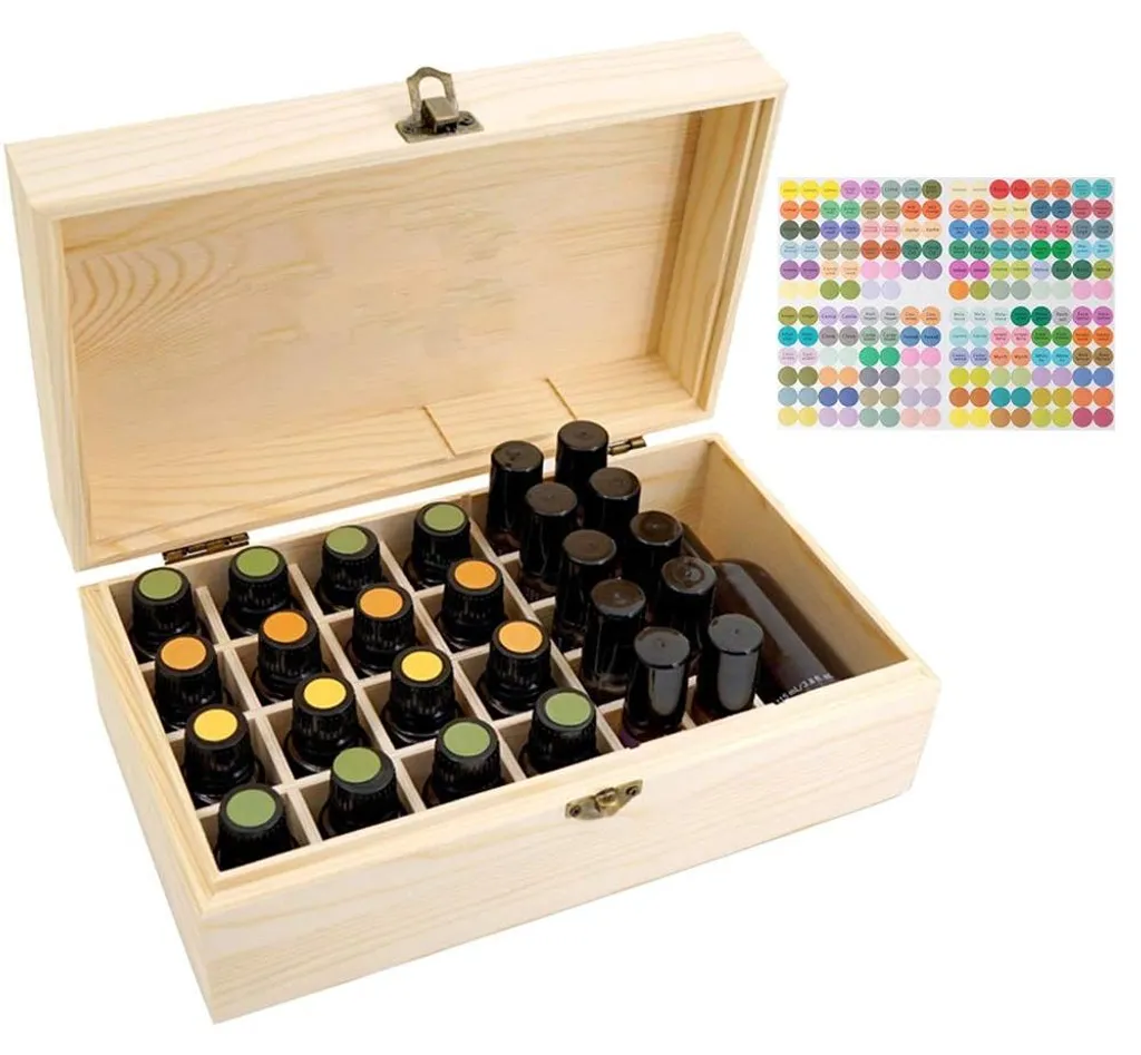 Boîte en bois huiles essentielles 36 cases coffret rangement flacons