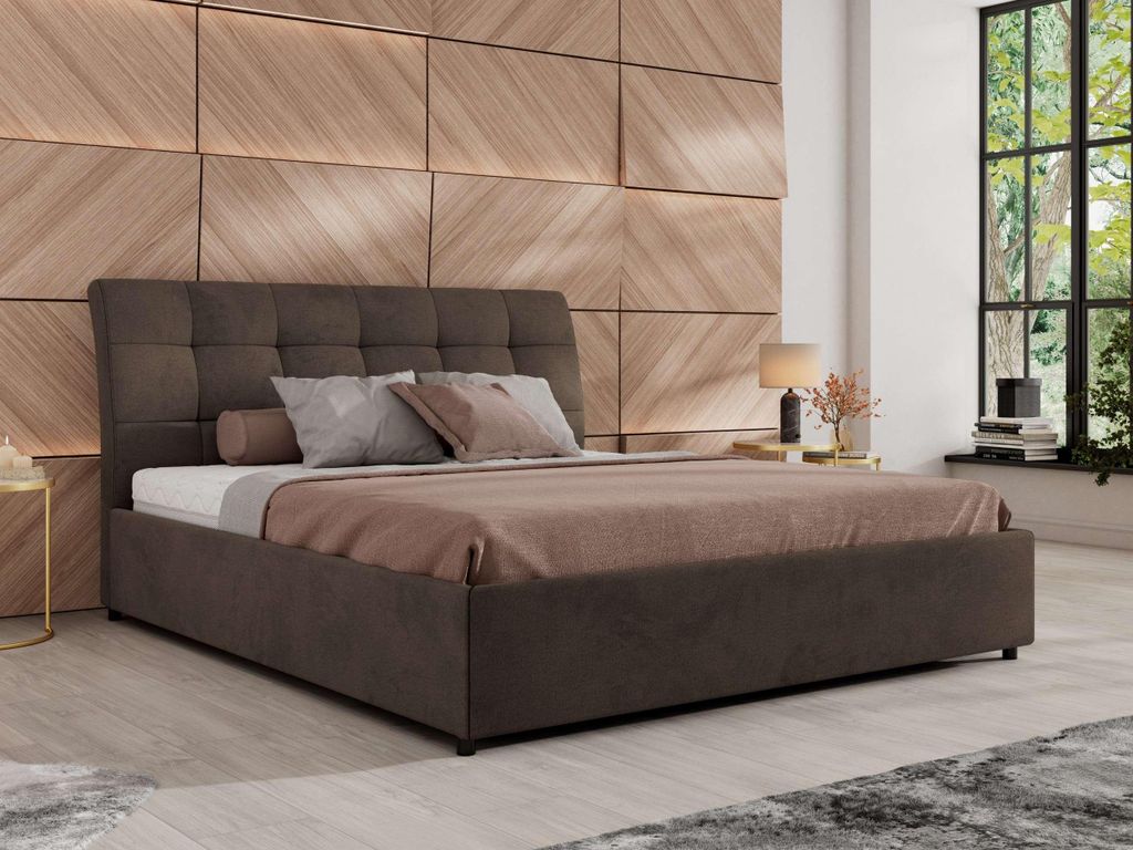MKS MEBLE Polsterbett GALA CLASSIC Lattenrost klappbar Bett mit Stauraum 140x200 Hotel Betten Schlafzimmer Multipocket Matratze ELORI LUX Braun Velvet