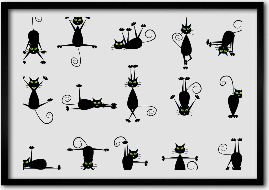 Bild - Bilderrahmen - 100 cm x 70 cm - MDF - Rahmen - Foto - Wandkunst Katzen Illustration