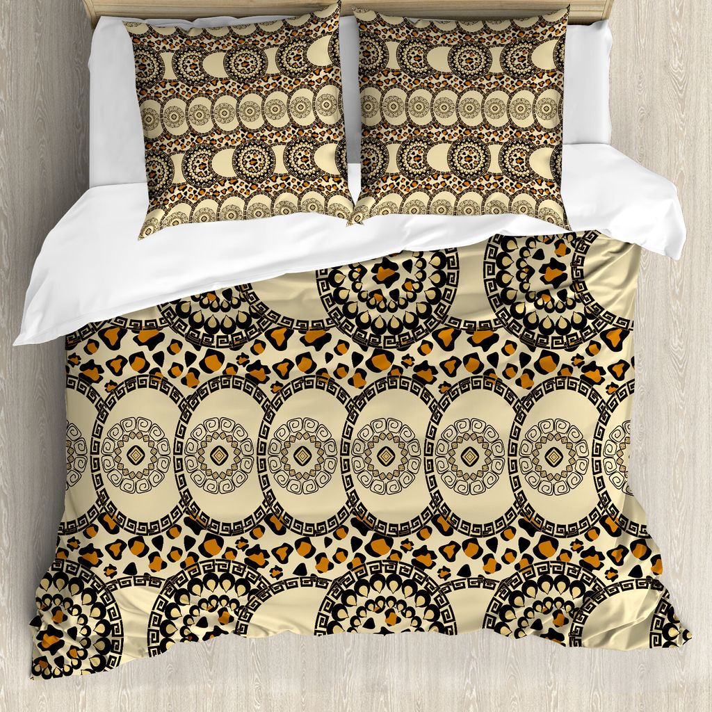 ABAKUHAUS Sambia Bettbezug, Folk-Dschungel-Tier Boho, Milbensicher Allergiker geeignet mit Kissenbezügen, 200 cm x 200 cm - 80 x 80 cm, Dunkelbrau...