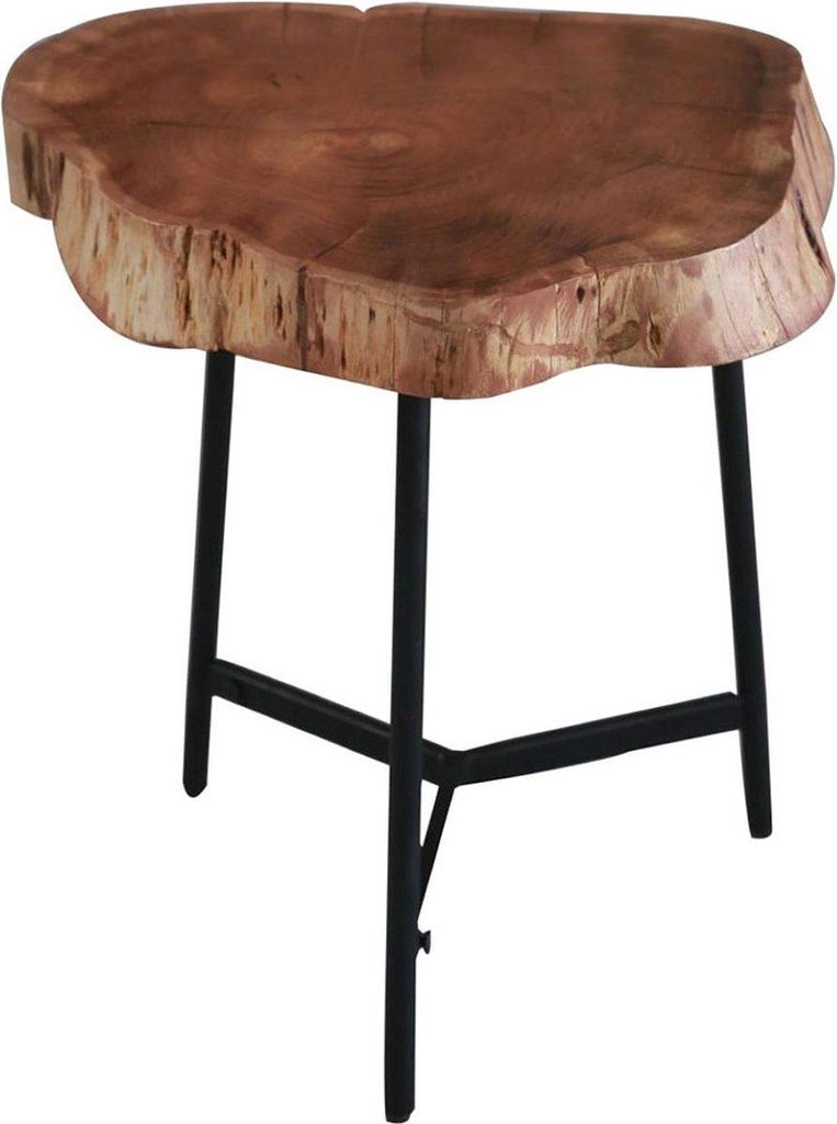 Happyment Beistelltisch Bordux – Acacia Holz – Laptop- & Frühstückstisch – Industrial – Rund – Braun – Baumstammoptik – 60cm