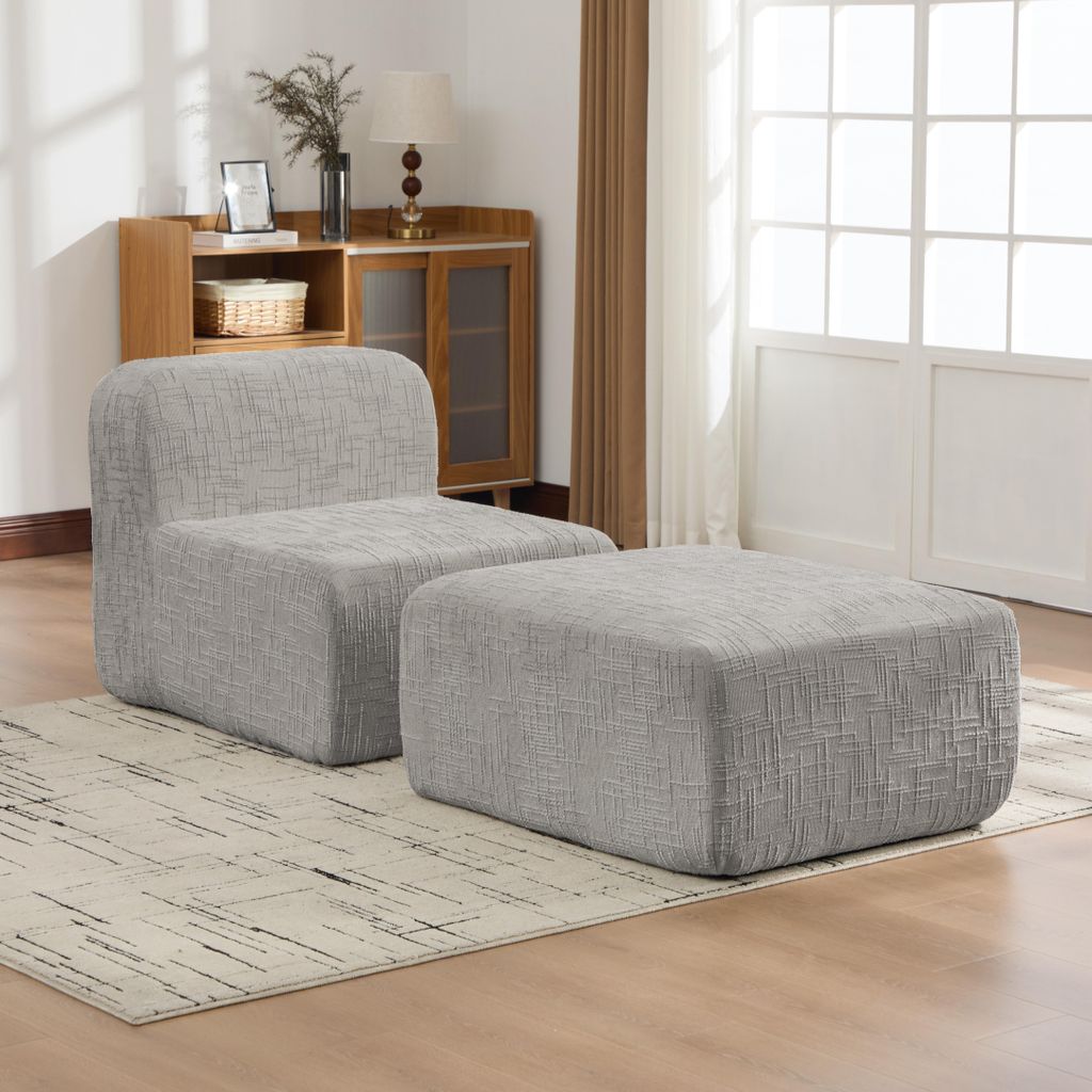 MODFU Einzelsitz Wohnzimmersofa Chenille-Stoff mit Fußhocker und rutschfester Unterseite Loungesofa Leicht zu bewegen für Wohnzimmer Grau