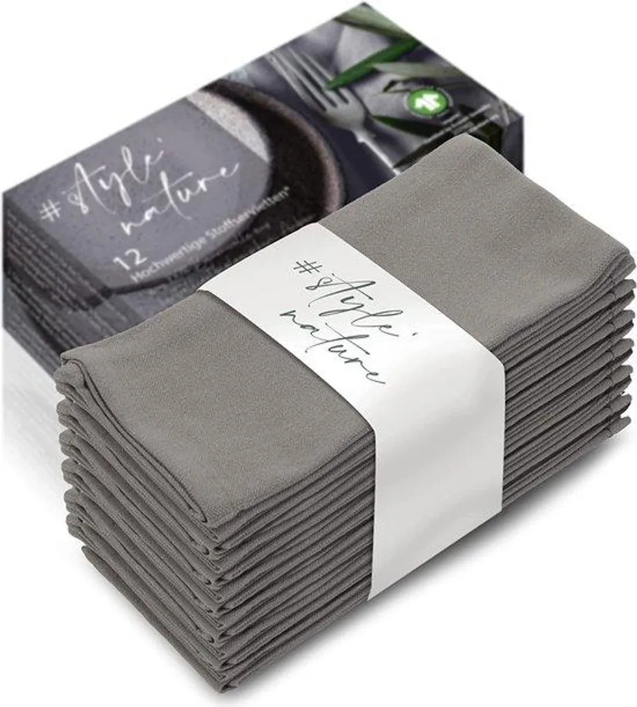 Serviettes en coton lavables pour repas - Lot de 12 pièces gris 45cm
