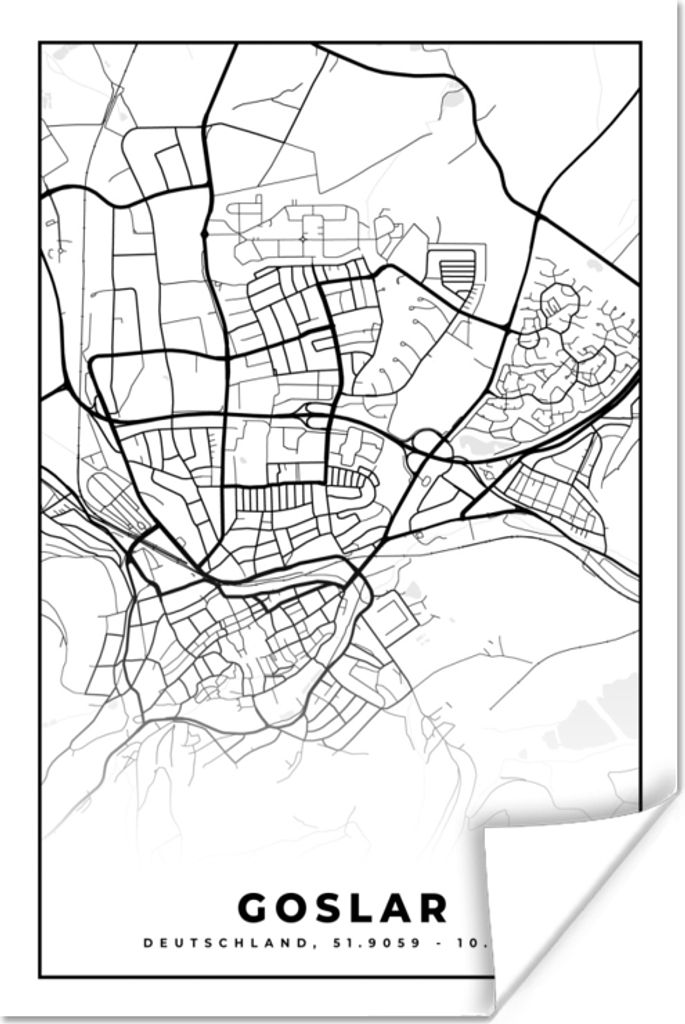 MuchoWow Poster Karte - Goslar - Stadtplan 80x120 cm - Papierdruck