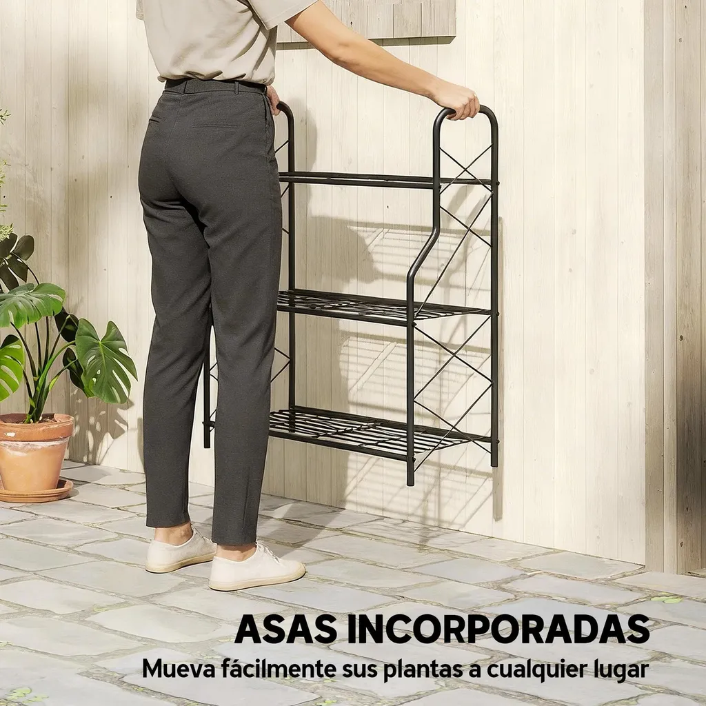 Support plantes design noir 78 cm de hauteur - Étagère métal robuste - 7