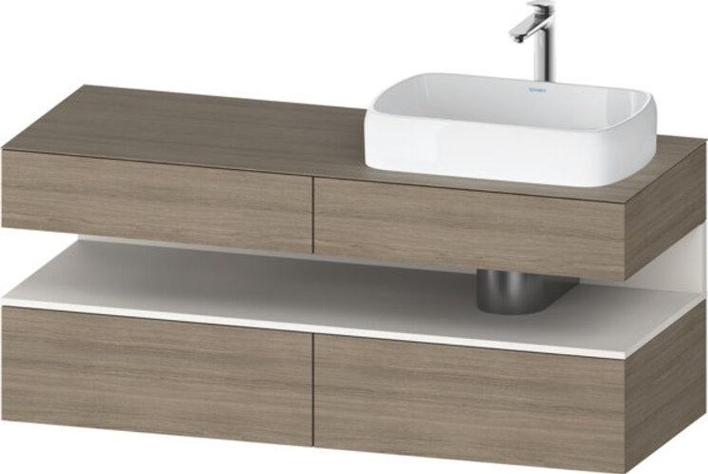 Duravit Qatego Konsolenwaschtischunterbau, 2 Auszüge, 2 Schubkästen, Ausschnitt rechts, 1400x550x600mm, Nische Weiß Supermatt, QA4766084350000